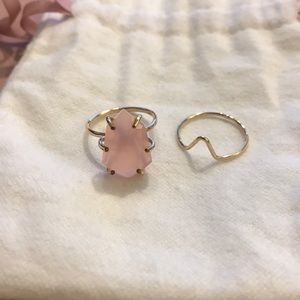 Boutique rose quartz and gold ring set
